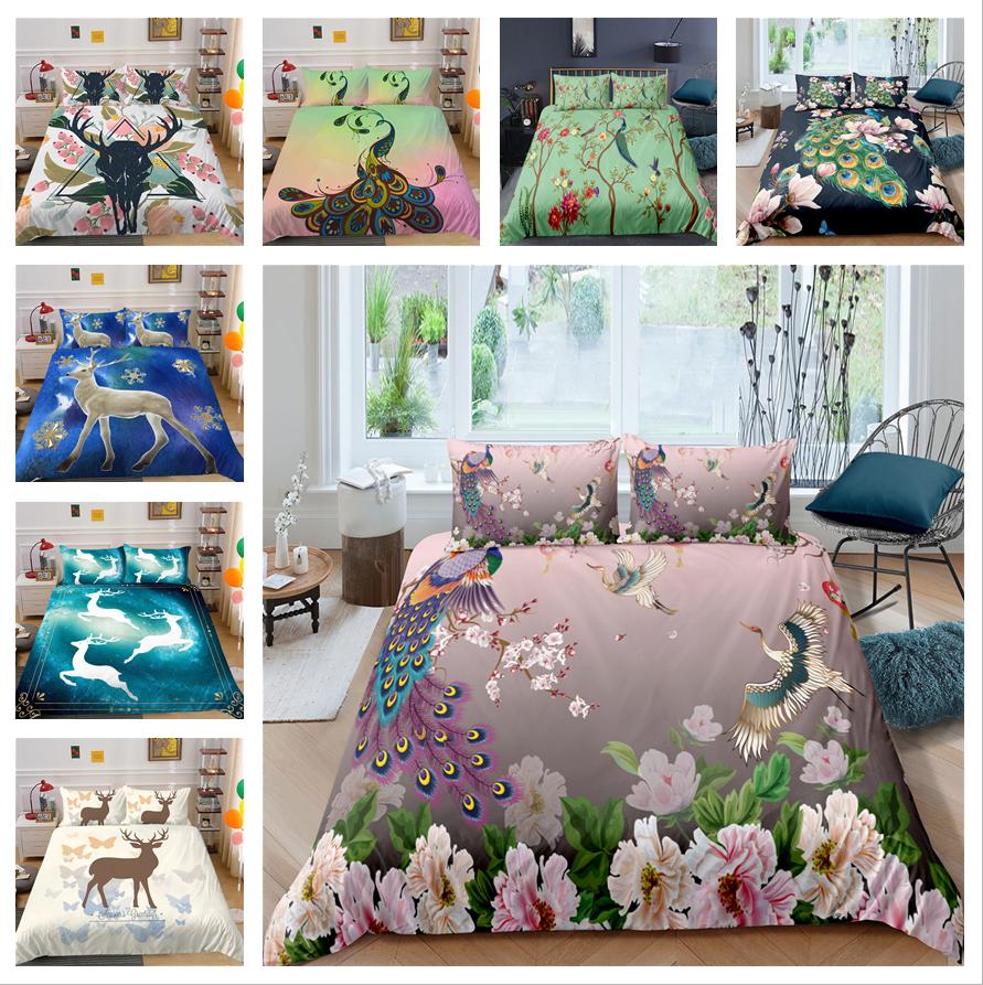 Комплект постельного белья с 3D оленем или павлином, пододеяльник и наволочка с изображением животных, 2 или 3 AU240 * 270, полноразмерное украшение для дома