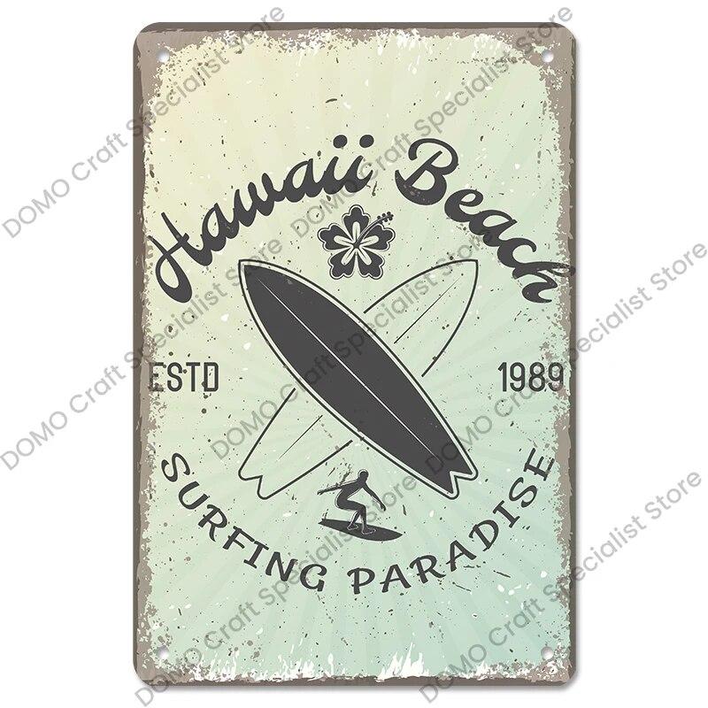 Surfing Board Poster Vintage Metal Tin Signs Enjoy Summers Metal Plaque Retro Wall Art Decor for Surf Club Pub Bar