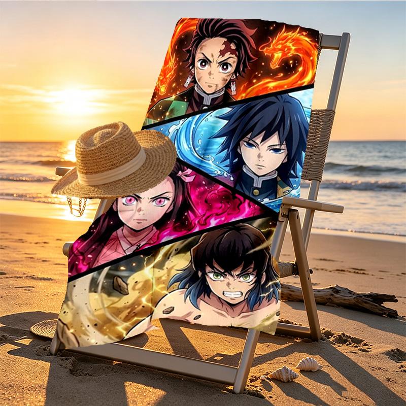 Demon Slayer Print Beach Towel Design, Soft, Lightweight. for Home Bathroom, Spa, Pool, Yoga, Surfing, Camping, Gift for Family, Friend