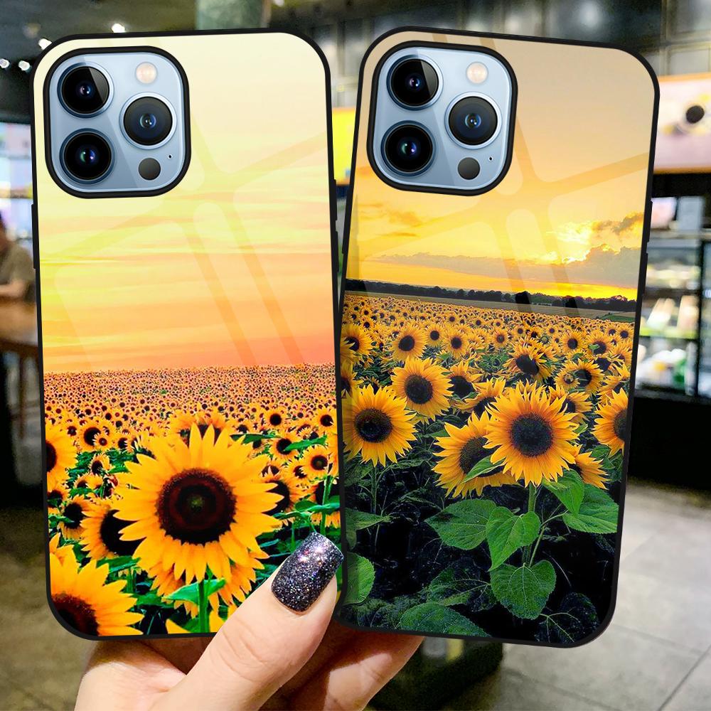 Чехол для телефона с цветами подсолнуха и цветочным рисунком для Iphone 14 13 11 12 Pro Max Mini Xs Xr X 7 8 6s Plus Se 2022, чехол из закаленного стекла