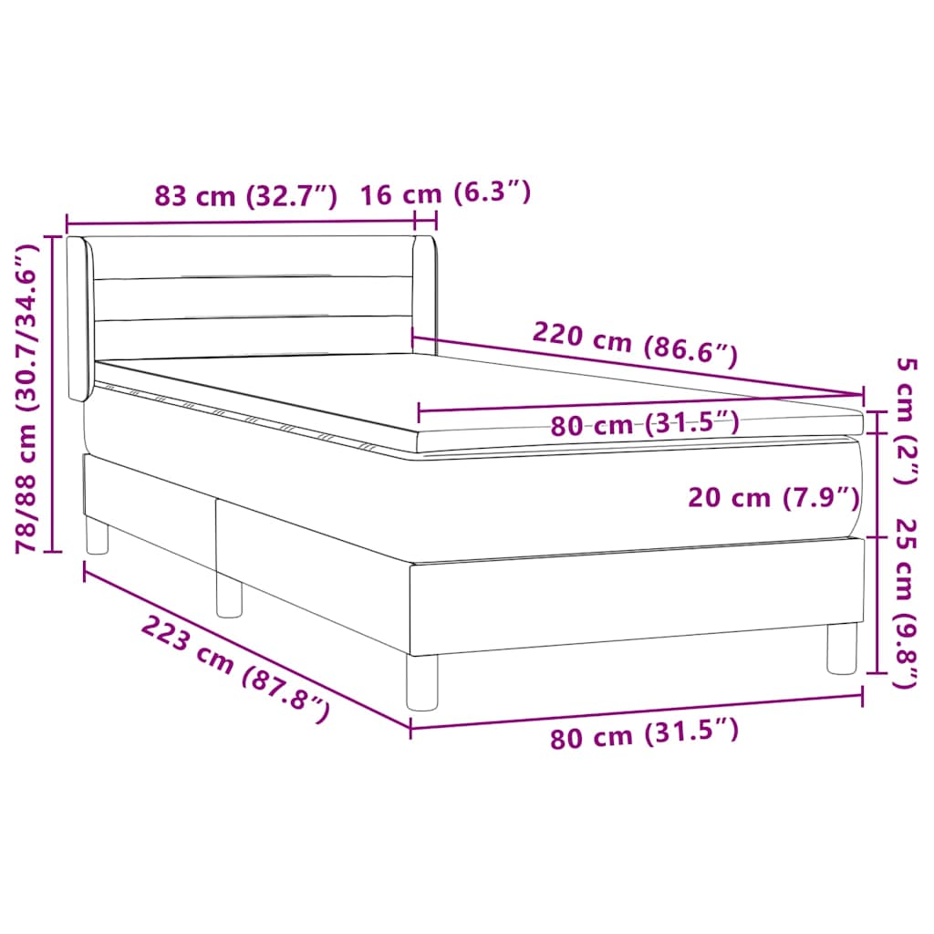 Box Spring Bed with Mattress Pink 80 x 220 cm Velvet