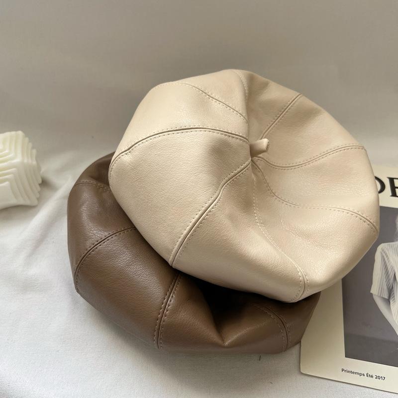 Японский однотонный берет из искусственной кожи женский черный универсальный маленький восьмиугольный головной убор ретро литературный художник шляпа бутон шляпа