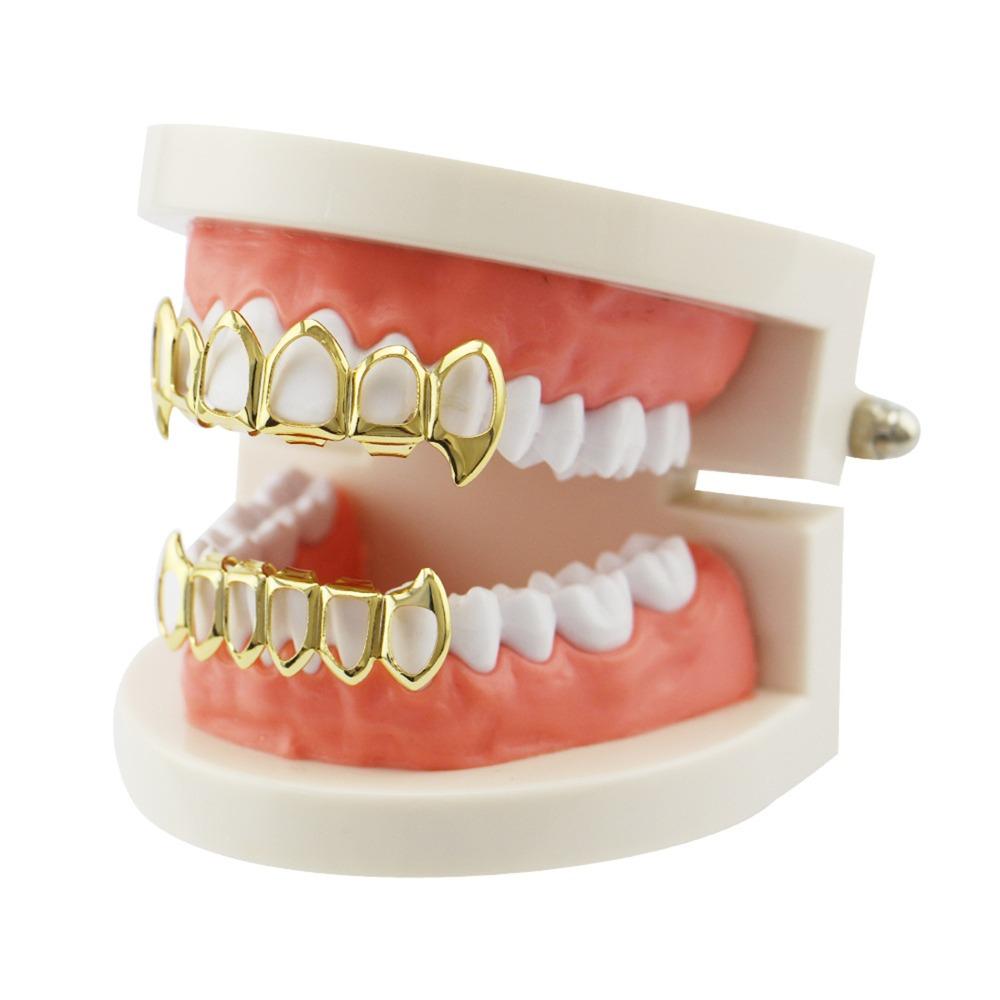 Eco-friendly Copper Hollow Teeth Grillz Top Bottom Set Glossy Finish Teeth Jewelry Party