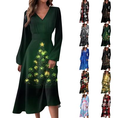 Женское и зимнее повседневное модное длинное платье с V-образным вырезом и длинными рукавами