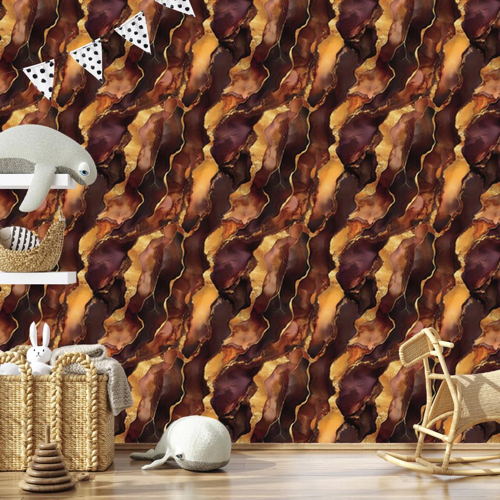 Ink Wallpaper Burgundy, Orange and Rust for Living Room and Bedroom 50x1000