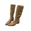 Thick Heel Pleated Stack Long Tube Knight Boots Women's Shoes New Spring and Autumn Western Thin Medium Tube Long Boots