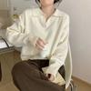 Loose Polo Neck Knitted Sweater Women's Spring Relaxation Versatile Top Age-reducing Inner Bottoming Shirt