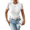 Summer Women's T-Shirt Short Sleeves Jumpsuit Slim Pitted Bodysuit Lace Splicing Top Back Hollowed Out Tie Tops