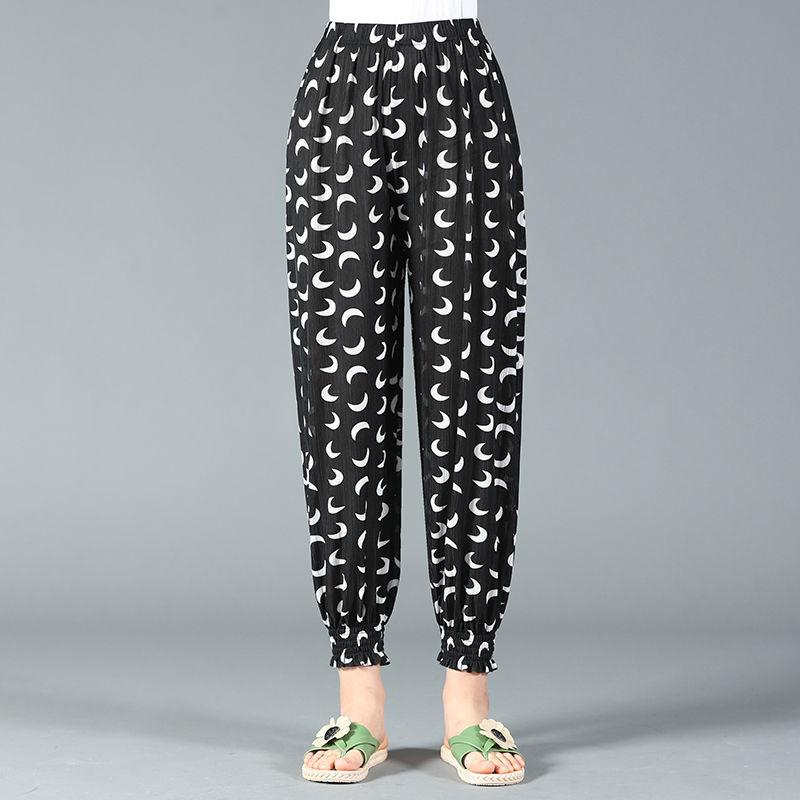 Шаровары, женские летние тонкие брюки с цветочным принтом, свободные женские брюки большого размера, прямые брюки с девятью точками