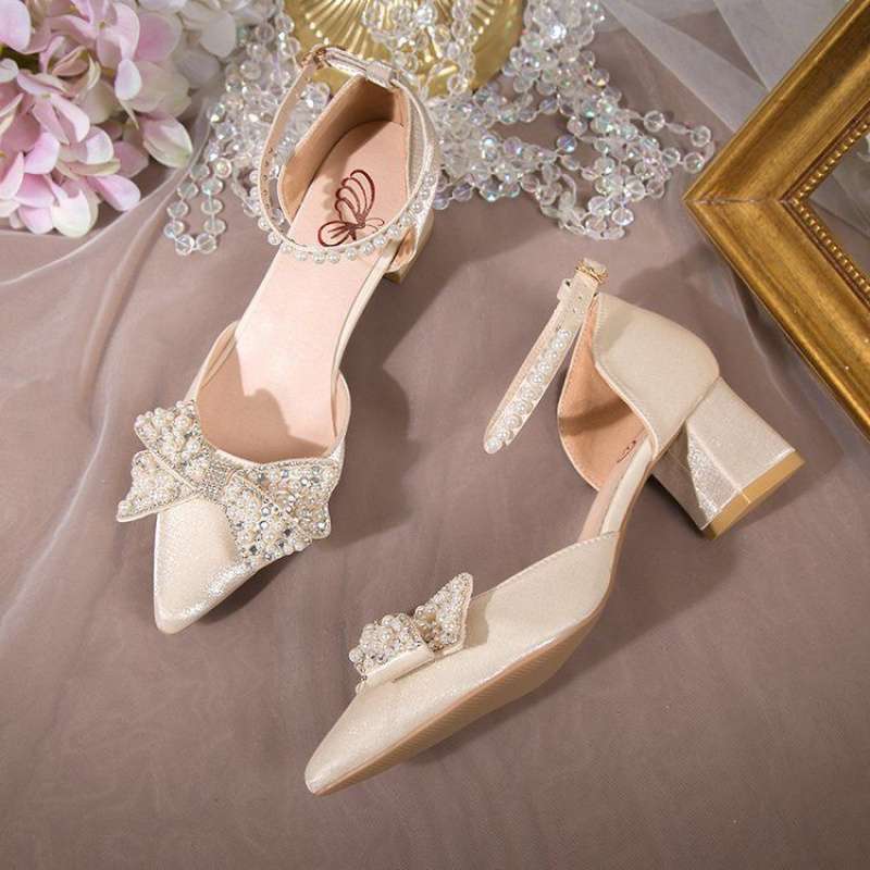 Женские туфли на высоком каблуке 2025 новая свадебная обувь на среднем толстом каблуке свадебная юбка девушка французские туфли Мэри Джейн женские