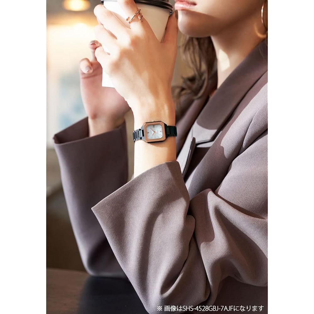 Женские часы Casio Sheen на солнечной батарее SHS-4528BJ-8AJF Темно-серого цвета Ремешок из нержавеющей стали