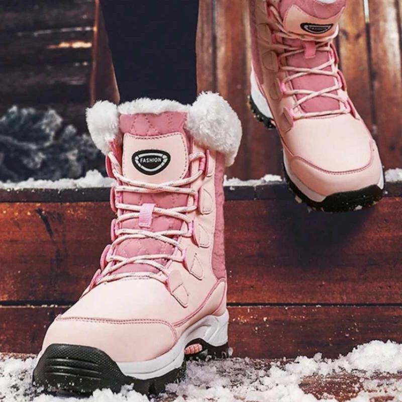 Fashion Warm Women's Boots Plush Outdoor Female Snow Boots Plus Sized Non-slip Mid-caslf Boots Lace-up Women Cotton Shoes Winter Zapatos
