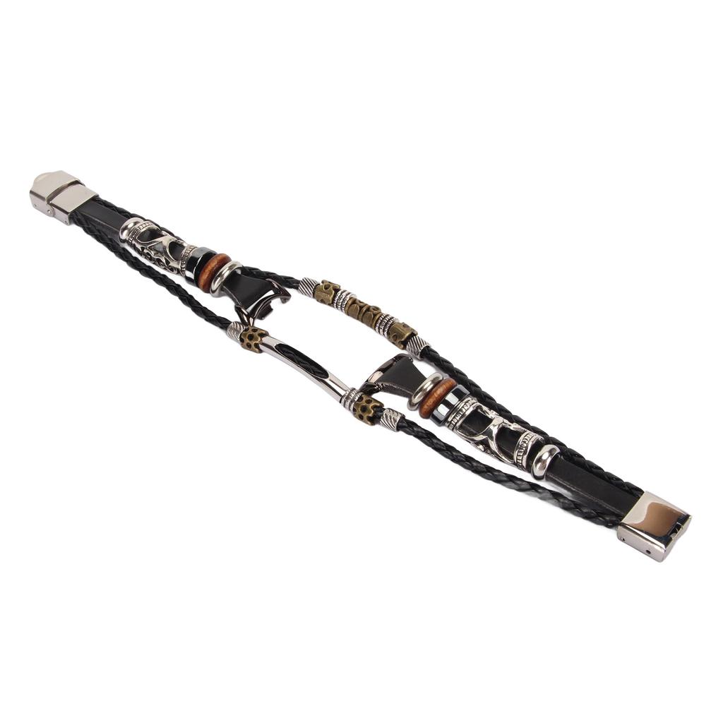 Smart Bracelet Strap Kit with Screwdriver Vintage Leather Alloy Bracelet Band Strap Wristband for Mi Band 8 Black