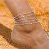 Layers Leaves and Beaded Cuban Chains. A Set of Summer Beach Anklets for Women Girls  Ankle Shiny Anklets with Zircon