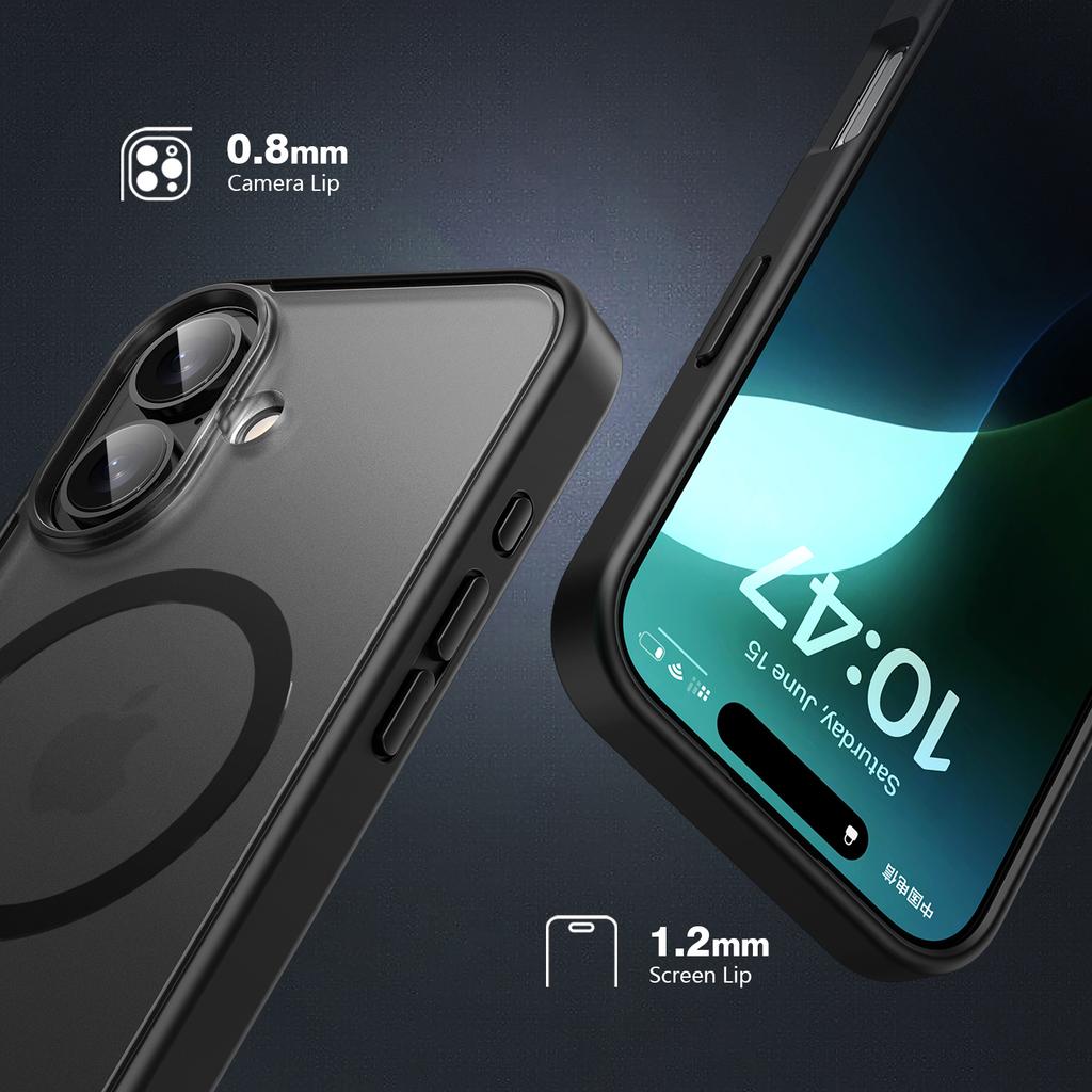 For iPhone 16 Plus Case Matte PC+TPU Phone Cover Compatible with MagSafe