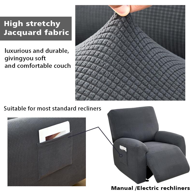 4 Pcs Jacquard Recliner Sofa Cover Stretch Functional Lazy Boy Relax Armchair Cover Couch Cover Furniture Protector Anti-Dust