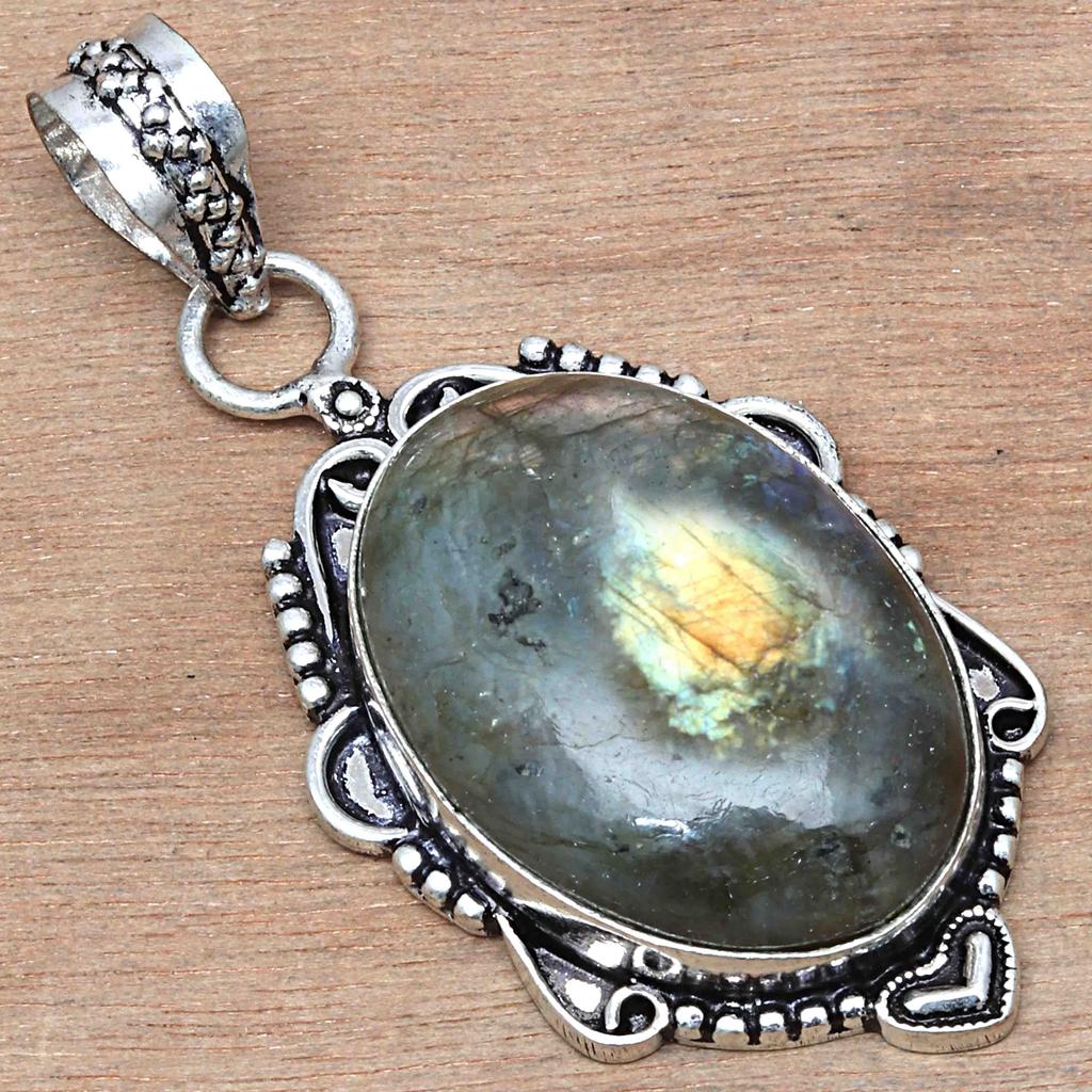 Pendant Shiney Labradorite Gemstone Valentine'Day Gift Silver Jewelry 2.25"