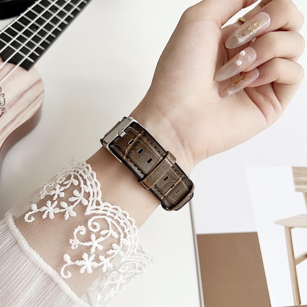 Watch Strap for Apple Watch Series 10 Ultra 9 8 7 SE 6 5 4 3 2 1 46mm 49mm 45mm 44mm 42mm Bamboo Texture PU+Silicone Band