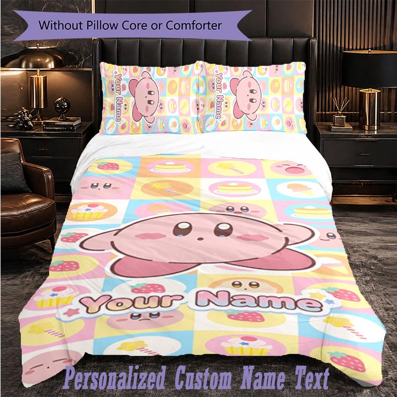 Personalized 3Pcs Bedding SetKirby Custom Text Duvet Cover Pillowcase Set Bedroom Gift