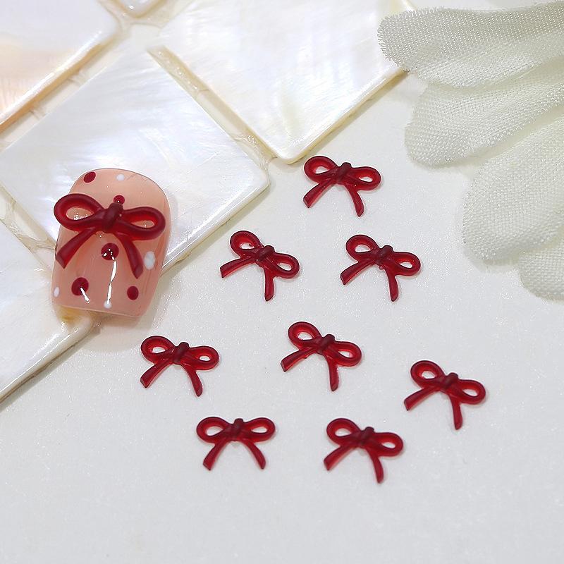50 шт. винно-красный смоляной бант для ногтей, оптовый микс размера, 3D-лента, бант, мини-кавайные аксессуары для дизайна ногтей, милые украшения для ногтей своими руками