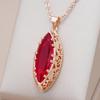 Geometric Red Zircon Golden Large Pendant Women Necklace Ethnic Vintage Wedding Party Jewelry
