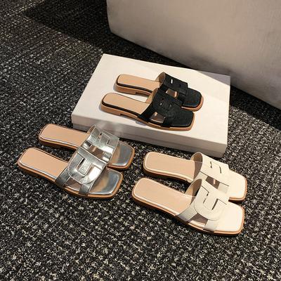 Обувь для похудения с квадратным носком, мягкой подошвой, универсальные плоские шлепанцы-однолинейки для пляжа для женщин