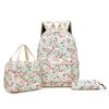 Floral Print Backpack Set High School Student Schoolbag Female Campus Three-Pieces Backpack with Lunch Bag Pen Bag