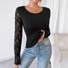 Spring Women's Solid Colour Lace Splicing Long Sleeve Slim Fit T-Shirt