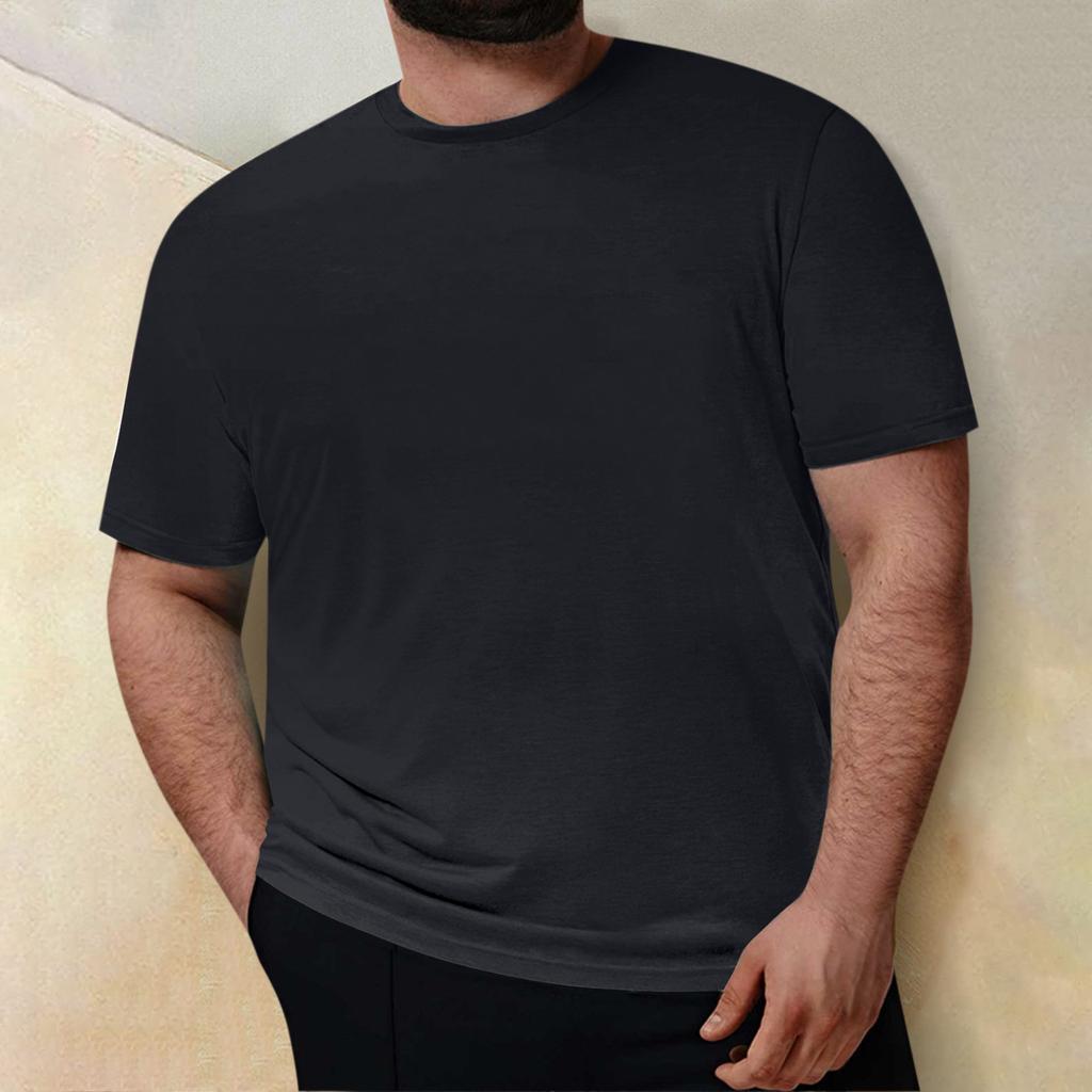 Plus Size Mens Casual Round Neck Solid Color Short Sleeve T-Shirt Blouse Tops