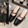 Square Head Bag Head Sandals Women's 2025 Korean Version of Rivet Slippers Outer Wear Summer Low Heel Shoes Thick Heel Half Drag Single Shoes Coo