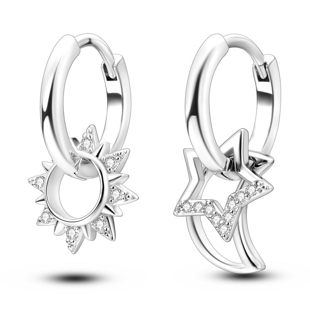 Silver Plated Women Hoop Earrings Fashion Pendientes Gift for Female Girl Sparkling Pave CZ U Heart Shape Star Moon Earring