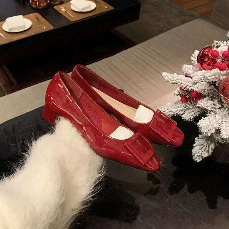 Fashion Woman Trend Designer Square Buckle Heels for Women Luxury Brand Pumps Square Toe High Heels Fashion Party Elegant Ladies Shoes