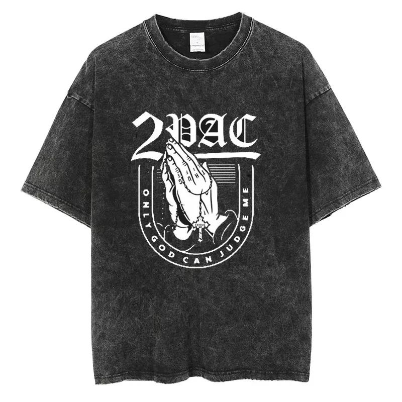 Tupac T-shirts Quality Cotton Vintage Tshirt Y2K Harajuku Men Hip Hop Short Sleeve Tees Black Oversized Fashion Streetwear