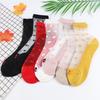 5 Pairs Fashion Transparent Women's Socks Small Polka Dot Flower Transparent Silk Women's Socks Crystal Silk Women's Socks