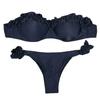 2Pcs/Set Women Summer Bikini Set Bandeau Ruffle Trim Bra Mid Rise Briefs Set Push Up Bathing Suit Split Design Swimsuit