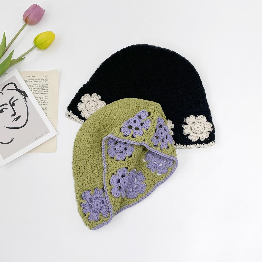 Женская и мужская повседневная вязаная панама с цветочным узором