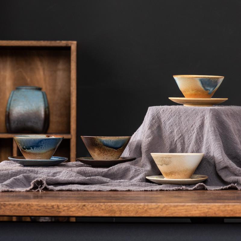 Керамическая чашка в стиле ретро, керамическая чашка из грубой керамики, креативная кофейная чашка с блюдцем в виде летающей тарелки, набор