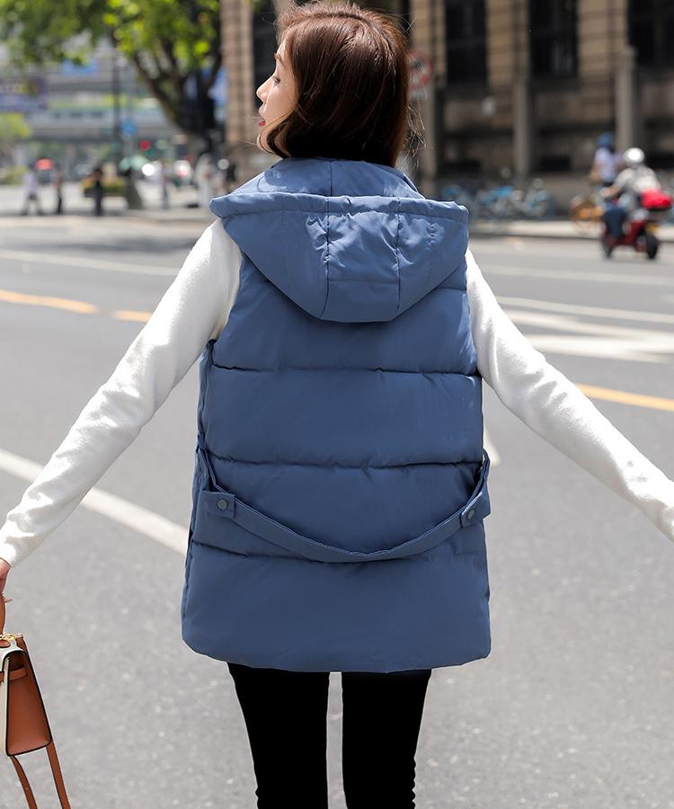 Women Autumn Winter Short Hooded Vest Coat With Belt Outwear Overcoat Oversized Puffer Jacket Cotton Padded Parkas Waistcoat