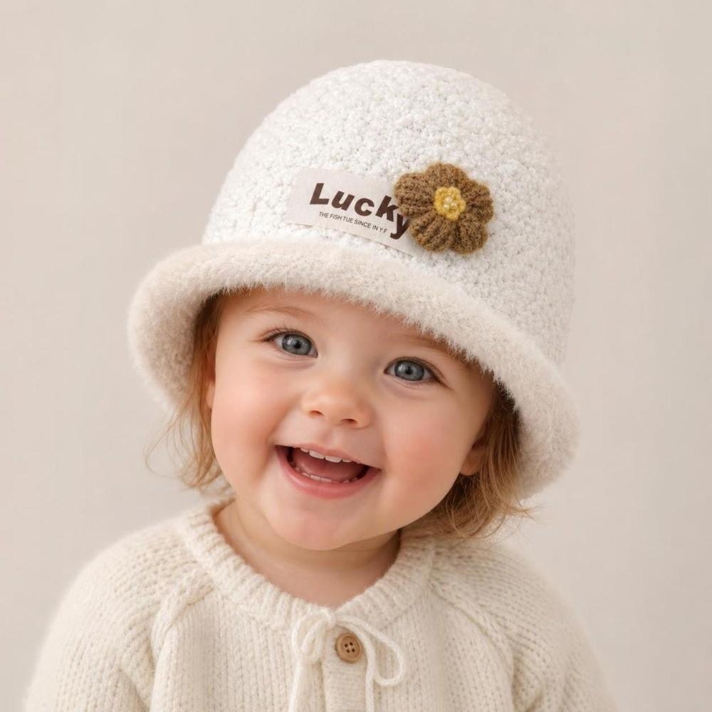 Cute Flowers Baby Winter Hats Thicken Woolen Basin Cap Fashion Newborn Cap Baby Children Kids