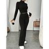 Solid Color Pit Stripe Long Sleeved Knitted Sweater Set Casual Sweater Suits Office Lady Outfits Sportwear 2 Piece Pant Sets