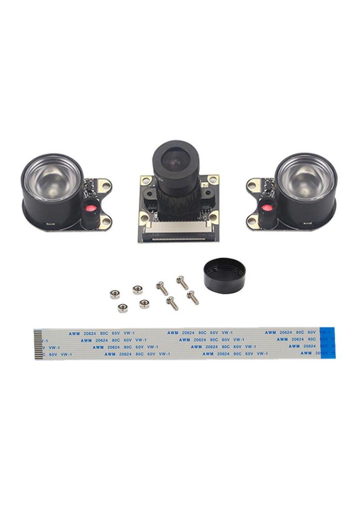 Adjustable Focus Night Vision Kit for Raspberry Pi 4B/3B+: Infrared Camera & Lamp with Soft Ribbon Cable