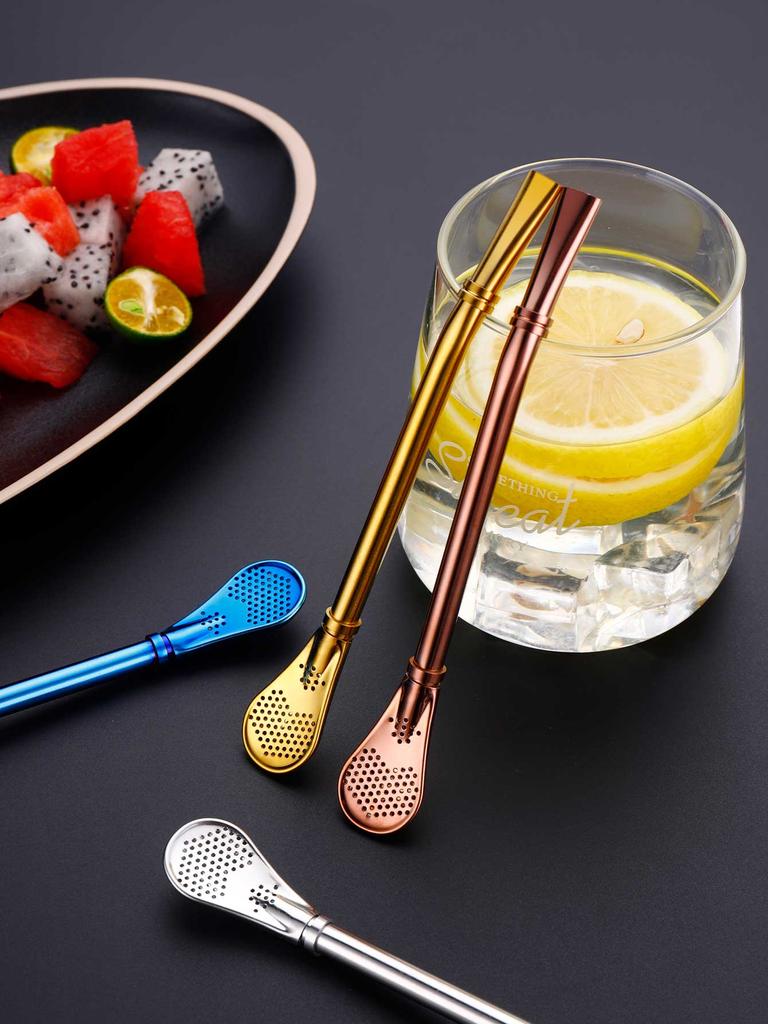 18/8 Colorful Stainless Steel Tea Drinking Straws Spoon Tea Filter Reusable Bombilla Gourd Tea Tools Bar Accessories