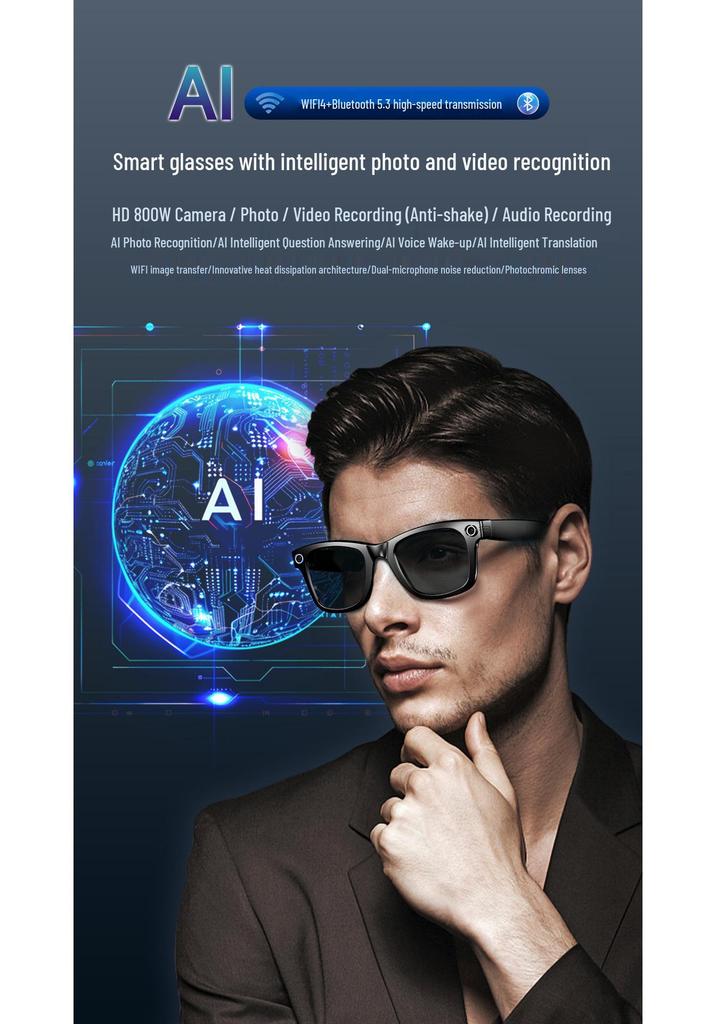 Умные очки HD AI 800 Вт с камерой, переводом, видеозаписью и WIFI