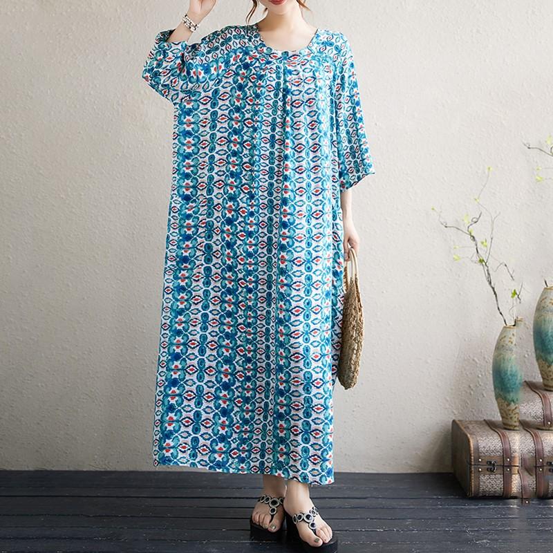 Новое хлопковое платье больших размеров с коротким рукавом и цветочным принтом для женщин, повседневное свободное длинное летнее платье