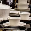 Набор обеденной посуды Handon Jingdezhen, чисто-белый, с французским рельефом, подглазурная роспись