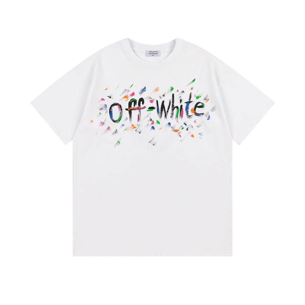 9068 Off-White 2025 Spring/Summer New Colorful Letter Arrow Pattern Round Neck Hooded Short Sleeved Men's and Women's T-shirts