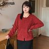 Plus Size Women's Beaded Knit Sweater National Wind Plate Button Tops Winter Temperament Sweater