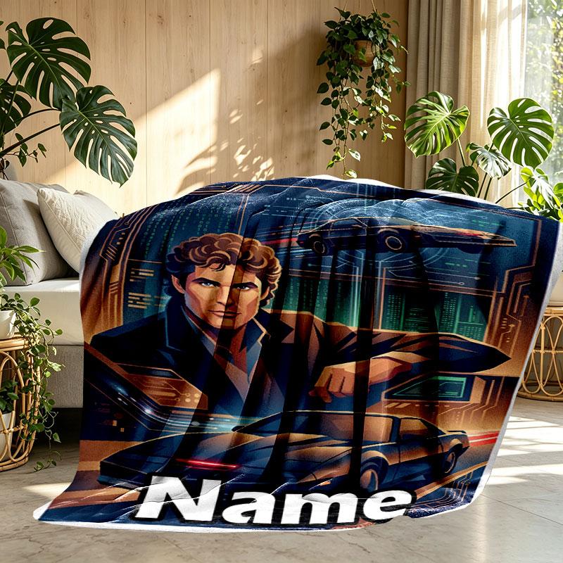 Custom Name Personalized Knight Rider Print Blanket, Home Decor, Bedroom, Sofa, Camping, Couch, Gifts for Birthday Christmas