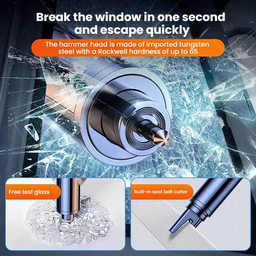 Emergency Car Escape Tool - Spring-Loaded Window Breaker & Seatbelt Cutter, Life-Saving Safety Hammer for Vehicle Emergencies