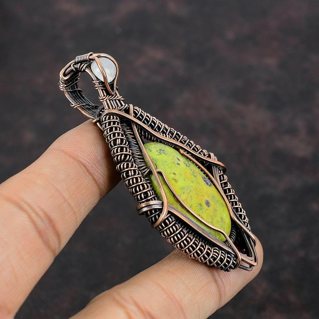 Стихтит, медная проволока, обернутая подвеска, Радужные украшения из лунного камня, кулон ручной работы, ювелирные изделия со стихтитом, драгоценный камень, подарок для нее, ювелирные изделия из медной проволоки